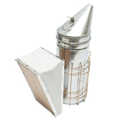 Bee smoker made of galvanized steel with thermal shield cylinder and leather bellows 230mm