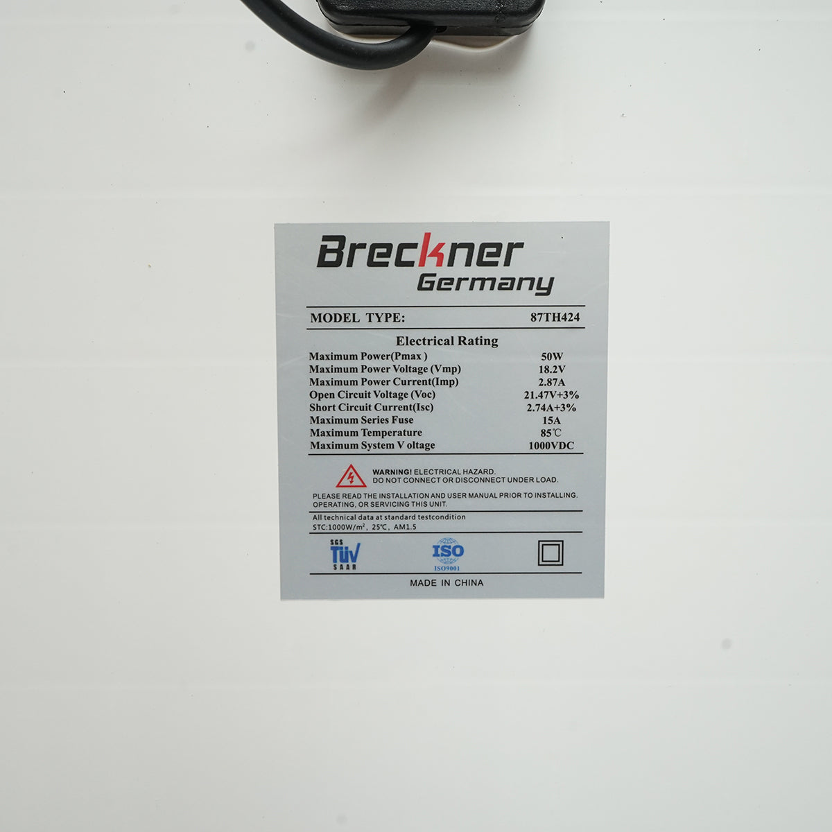 50W photovoltaic monocrystalline solar panel 400x670x25mm Breckner Germany