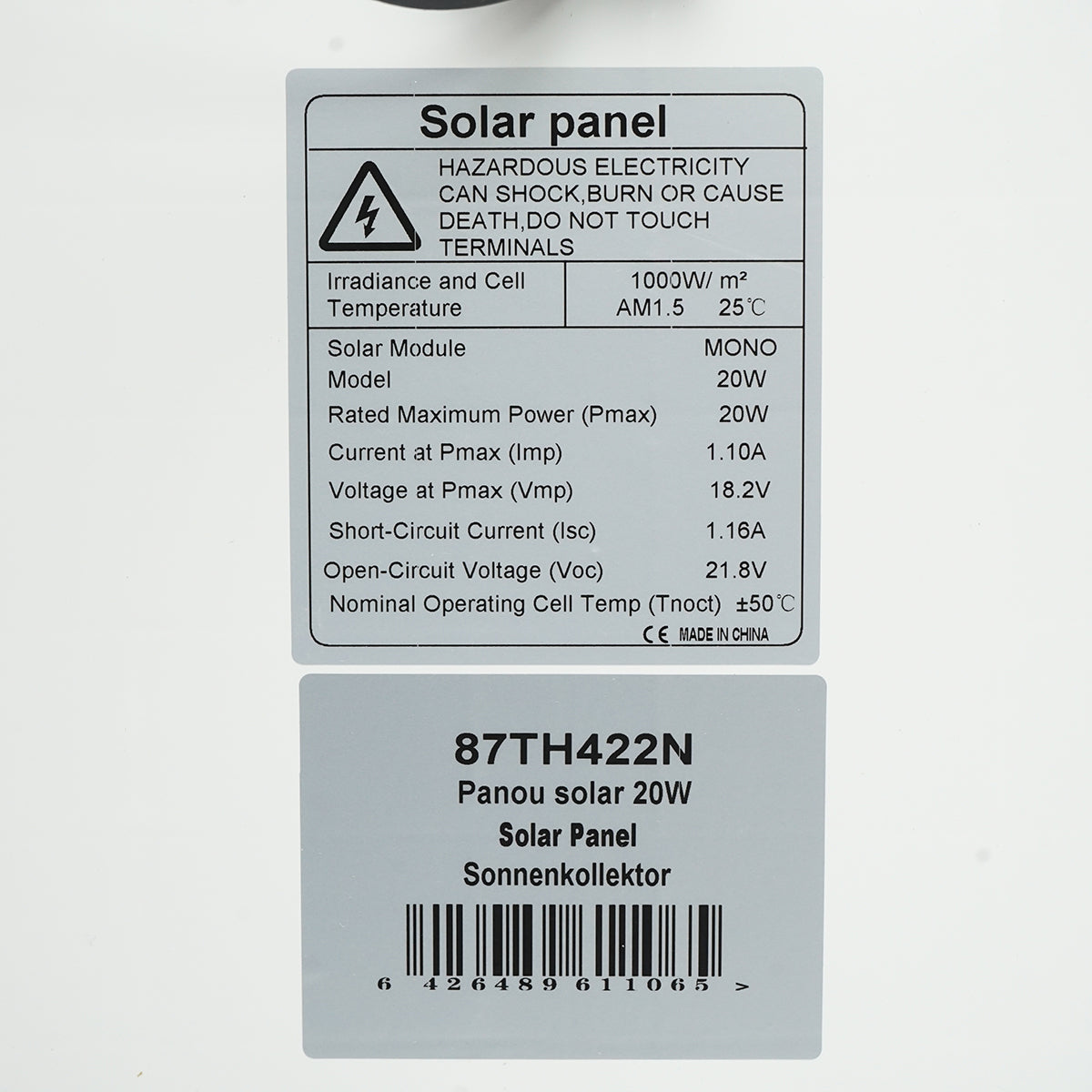 20W solar panel monocrystalline photovoltaic 400x300x17mm THOR