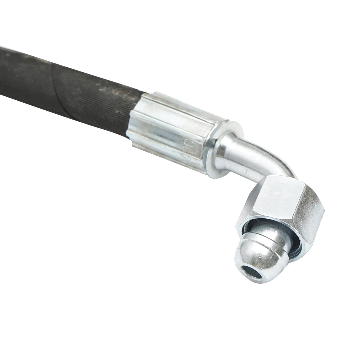 Pressure hose 3400mm hydraulic 2SN DN10 certified with 90-degree fittings M20x1.5 and straight fitting M20x1.5