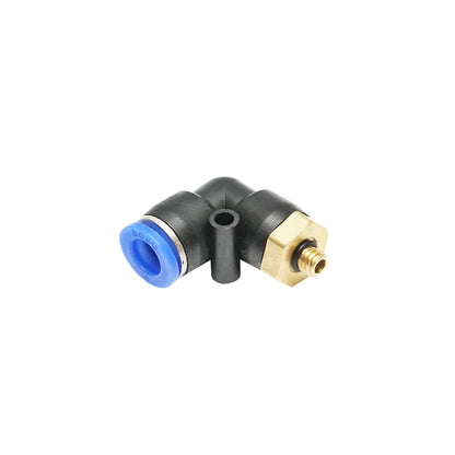 Quick reduction plastic elbow fitting for 8mm hose and M6 metal thread