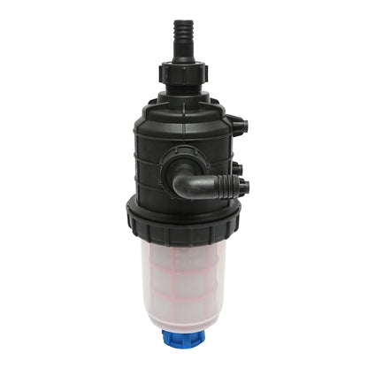 Transparent herbicide filter with 2 sieves and self-cleaning valve, 25mm connection