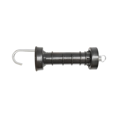 Black gate handle with hook and electric fence arc Mezofarm