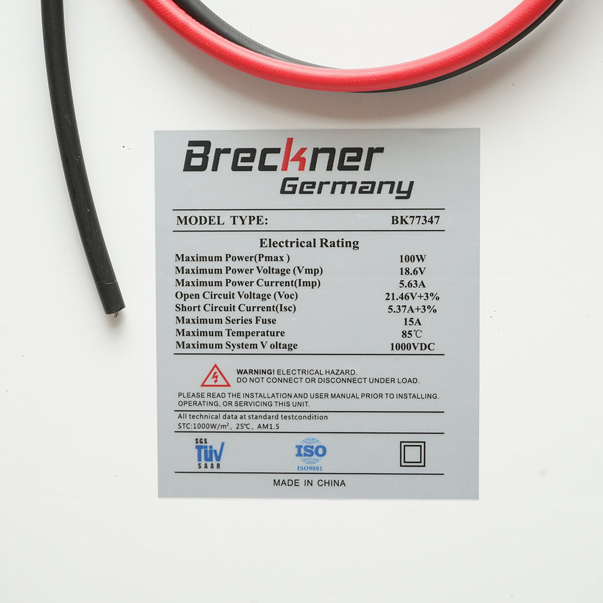 100W Monocrystalline Photovoltaic Solar Panel 1030x460x30mm Breckner Germany
