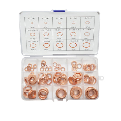 Copper washer set Ø 5-17.5mm 150 pieces