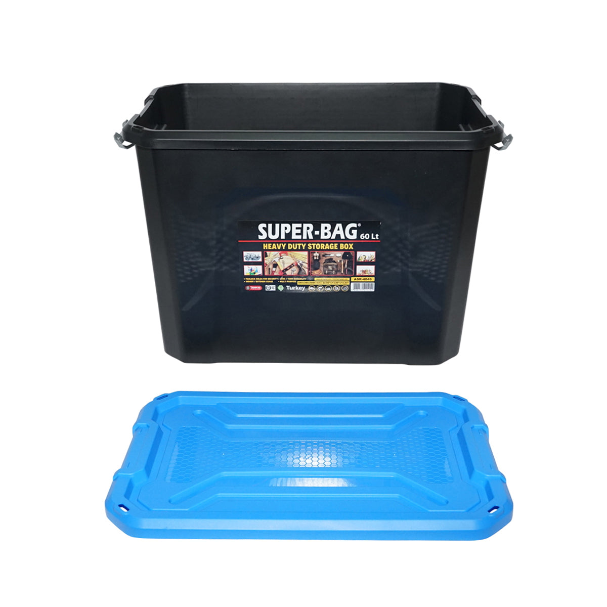 Box, heavy duty storage box 60L with lid, red 580x380x405mm Breckner Germany