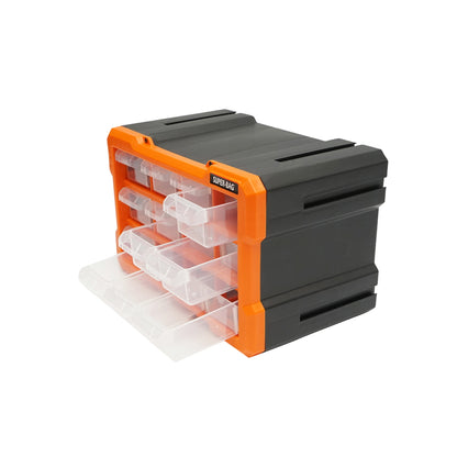 Modular orange plastic storage box, 12 drawers 158x266x170mm Breckner Germany
