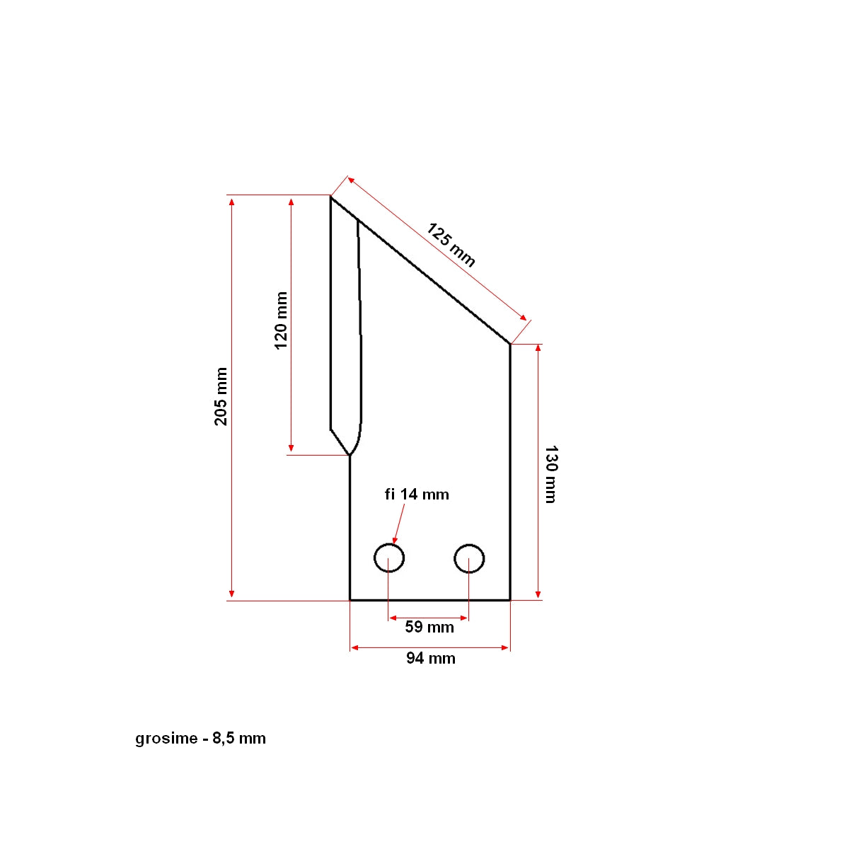 Right knife for trench digging machine