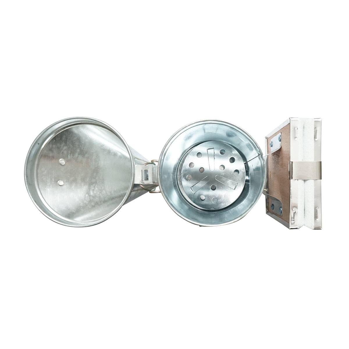 Bee smoker made of galvanized steel with a thermal shield cylinder and leather bellows 230mm