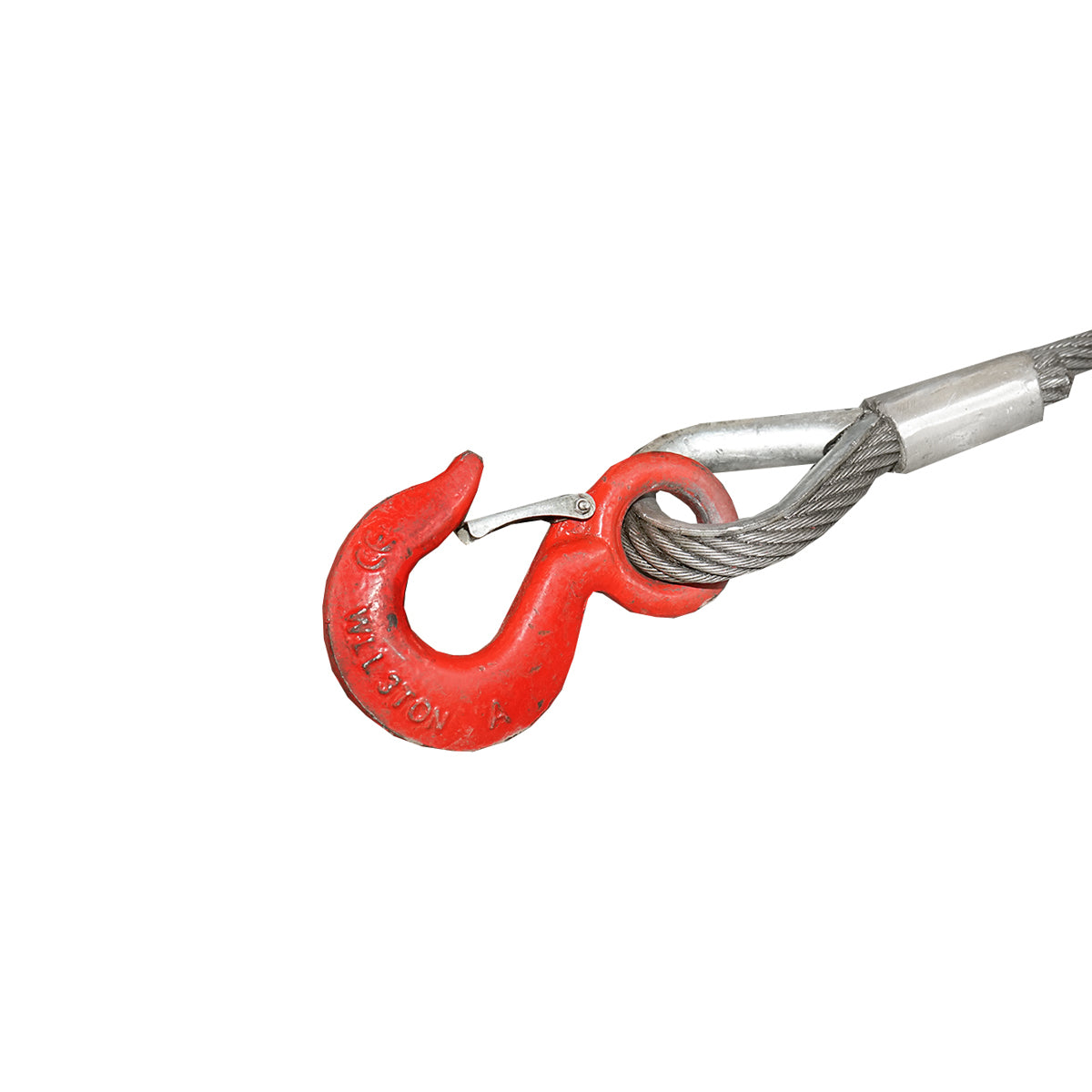 Steel winch cable/rope with a thickness of 16mm and a length of 4m, hook and ring for towing or lifting.