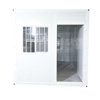 Foldable house type container 5800x2460x2510mm with door, 2 windows, shower cabin, toilet, and 2 bunk beds.