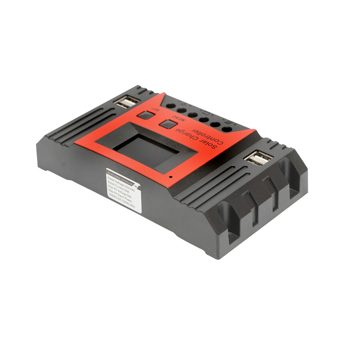 PWM voltage regulator for solar panel 20A 12V/24V 4X USB ports (12V=260W) (24V=520W) max. 50V