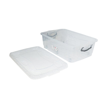 30L storage box with lid and wheels made of transparent plastic 630x400x200mm