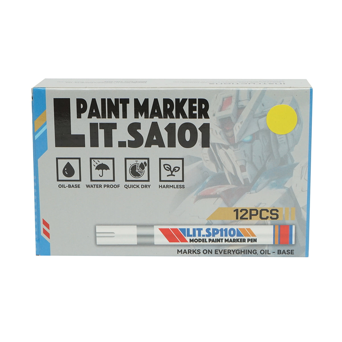 Yellow oil-based paint markers, waterproof, quick-drying, 12 pieces
