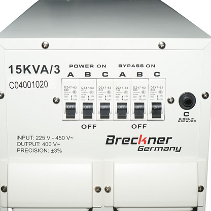 Automatic voltage stabilizer 15KVA, 12KW three-phase with servomotor Breckner Germany