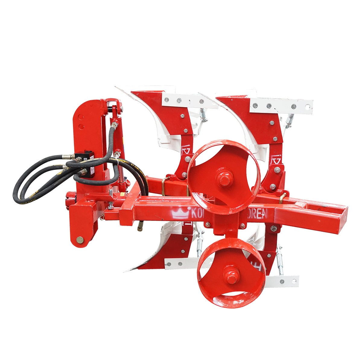 Agricultural plow with 2 reversible hydraulic bodies, Konig Traktoren serrated shares.