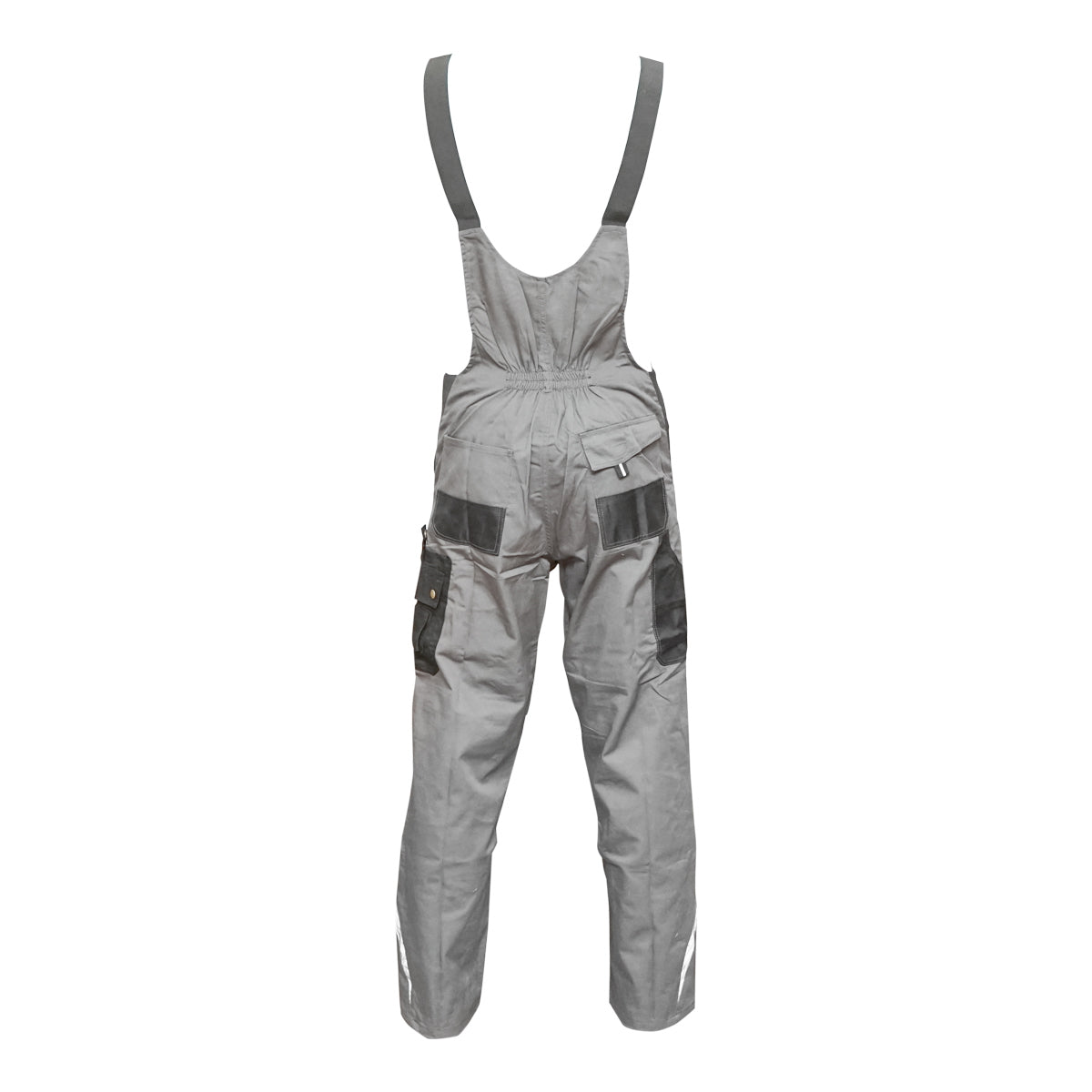 Work pants with bib, polyester with cotton overalls, gray with black, L Breckner Germany