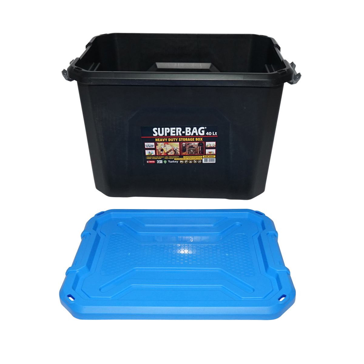 Box, heavy duty storage box 40L with lid, blue 490x380x200mm Breckner Germany