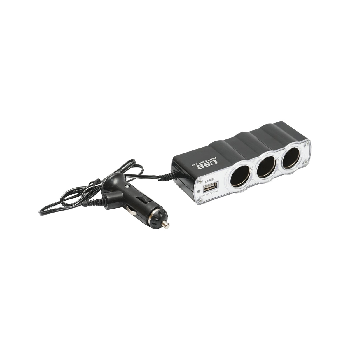 Triple adapter for lighter and 1 USB port with 1m cable