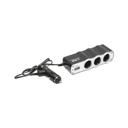 Triple adapter for lighter and 1 USB port with 1m cable