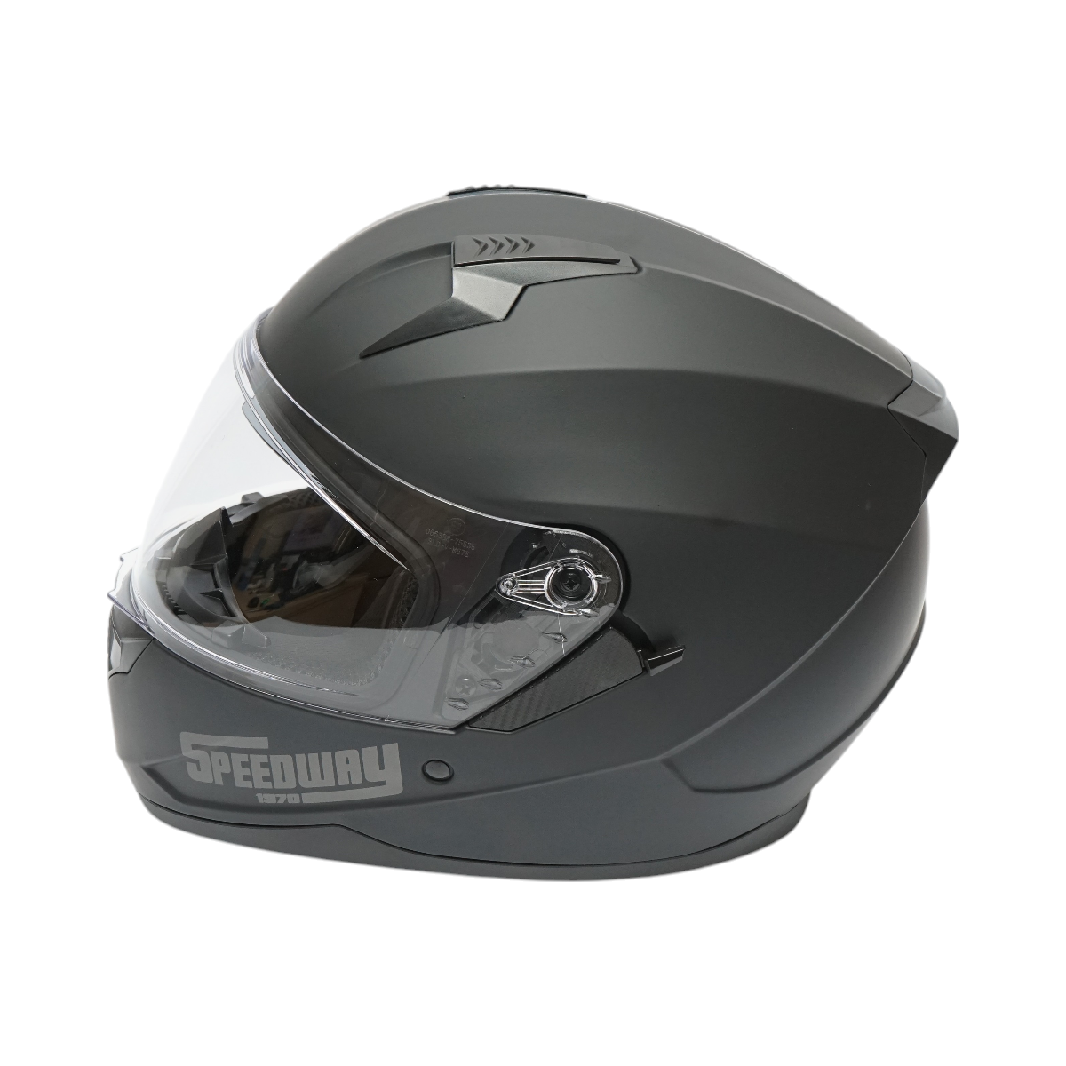 Matte black full face motorcycle helmet with a clear visor and sunglasses, size L Arcane II