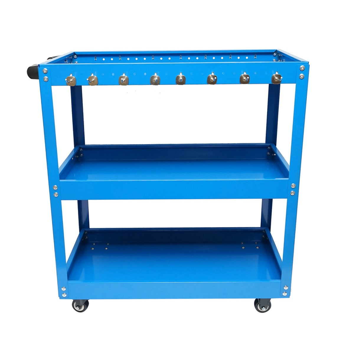 Metal cart on wheels with 3 shelves and tool holders 660x360x730mm