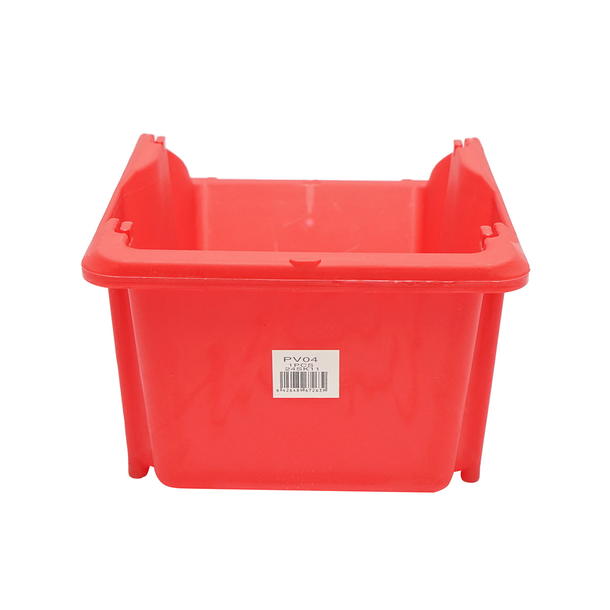 Red plastic storage box 295x195x130mm