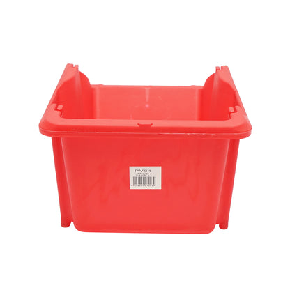 Red plastic storage box 295x195x130mm