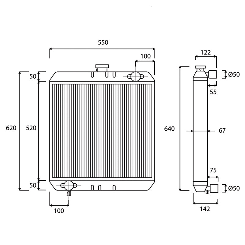Water cooling radiator 620x550x67mm made of copper for Perkins, Forestry Tractor