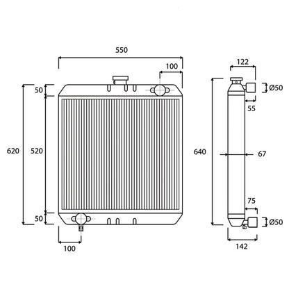Water cooling radiator 620x550x67mm made of copper for Perkins, Forestry Tractor