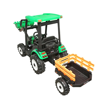 Electric tractor with trailer for kids with 12V/10Ah battery and remote control JS3158B green
