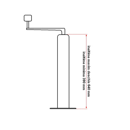 Adjustable support leg for trailer with a diameter of 48mm, minimum height 390mm, maximum 640mm.