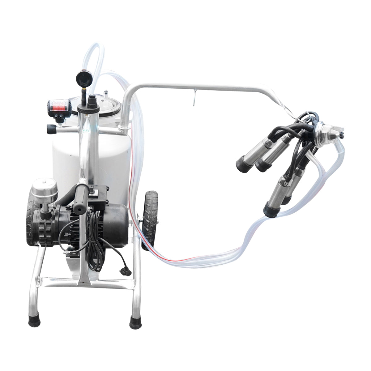 Cow milking machine with a 160cc collector group, galvanized chassis, 30L aluminum tank, 1 post, Breckner Germany stainless steel cup