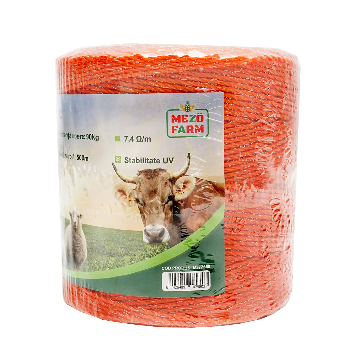 Roll of orange wire 2.5mm with metal insert 3x0.15mm SS, resistance 7.4 Ohm/m, 500m electric fence Mezofarm