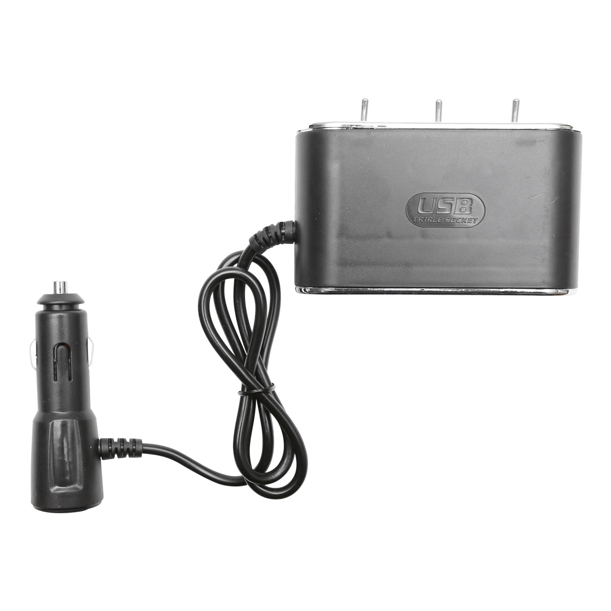 Triple car lighter adapter 12/24V black with individual switch and 1 USB port 5V 2.1A
