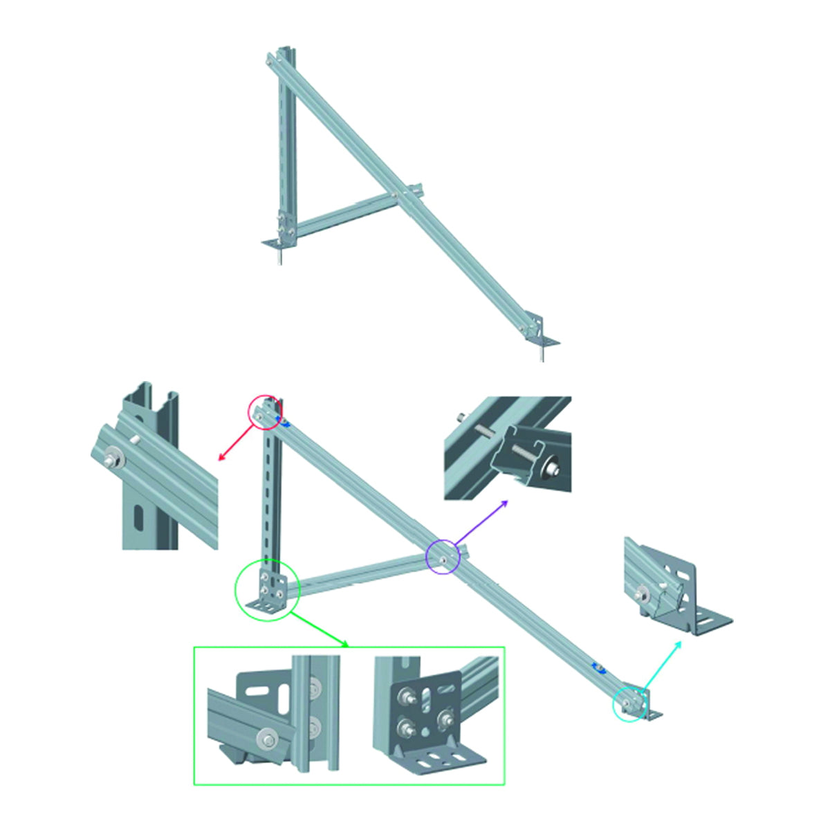 Complete mounting system on concrete for 4 photovoltaic solar panels with a 20-degree angle Breckner Germany