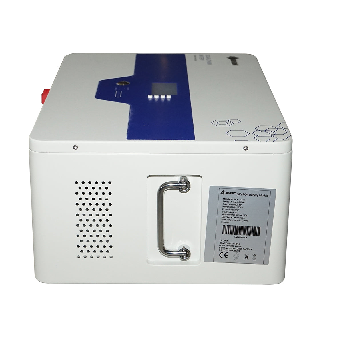 Li-ion LifePo4 Battery 25.6V, 100Ah with BMS, deep cycle, LCD display 410x370x160mm IP54 Bourget