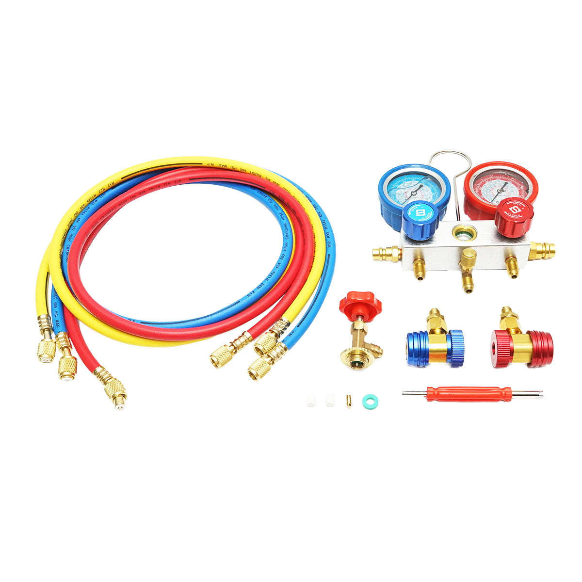 Air conditioning systems checking and charging kit for vehicles R22, R32, R134a, R410a