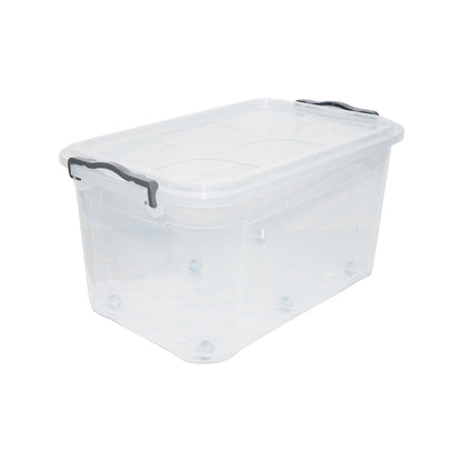 50L storage box with lid and wheels made of transparent plastic 400x630x320mm