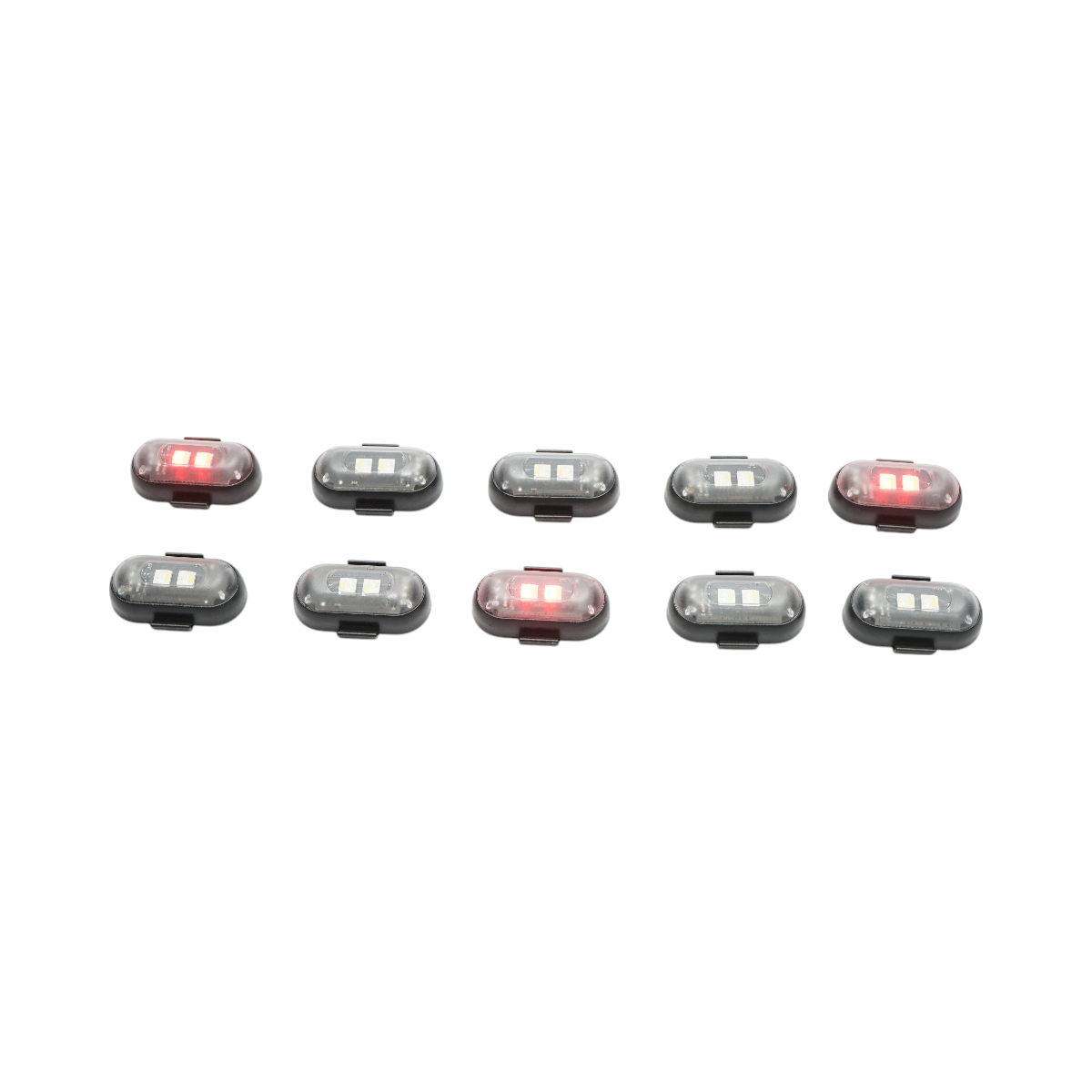 Set of 10 RGB strobe LED lights with remote control, 10 modes, 8 colors, 110mAh lithium battery rechargeable via USB-C, IP65