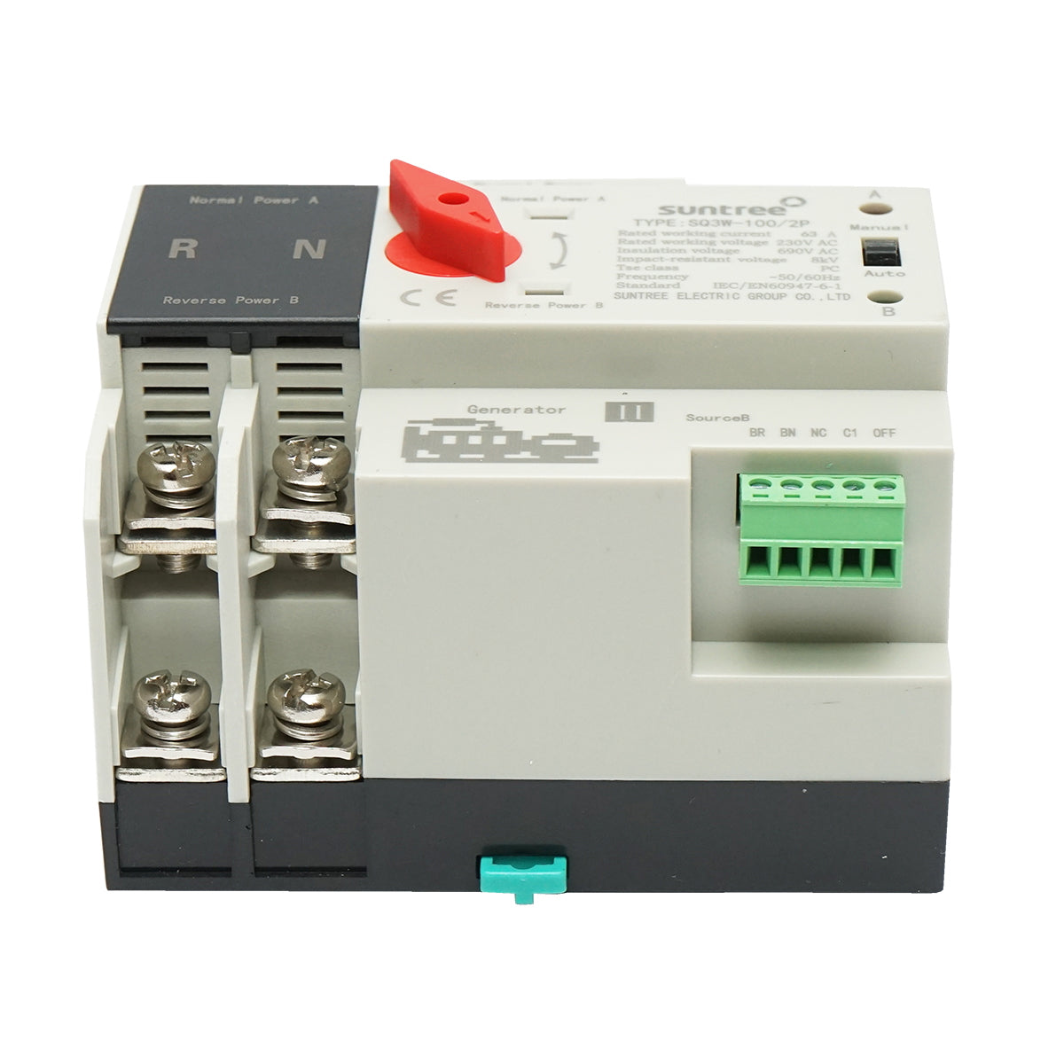 ATS switch 220V single-phase, automatic separator from photovoltaic panels to grid ATS-2P-63A Suntree