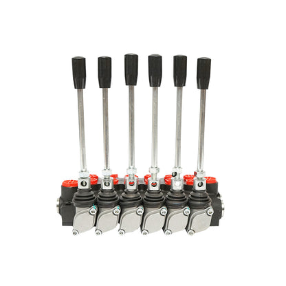 Hydraulic distributor with 6 levers, flow rate 40L/min with included lever and reduction -15 /+80 Breckner Germany