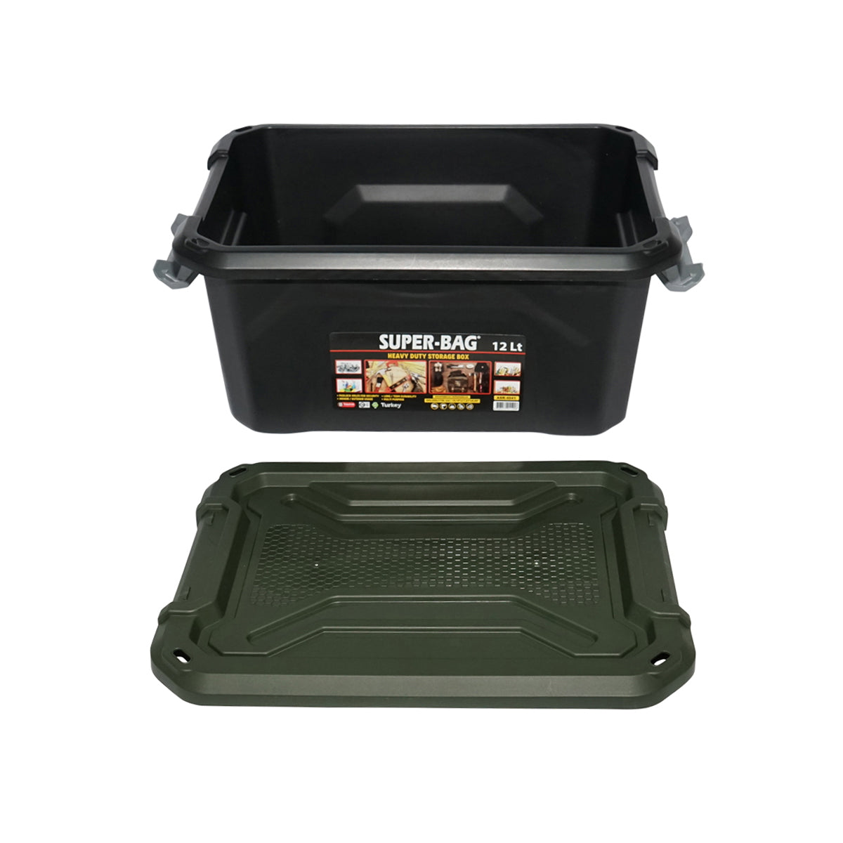 Box, heavy duty storage box 12L with lid, green 385x295x175mm Breckner Germany
