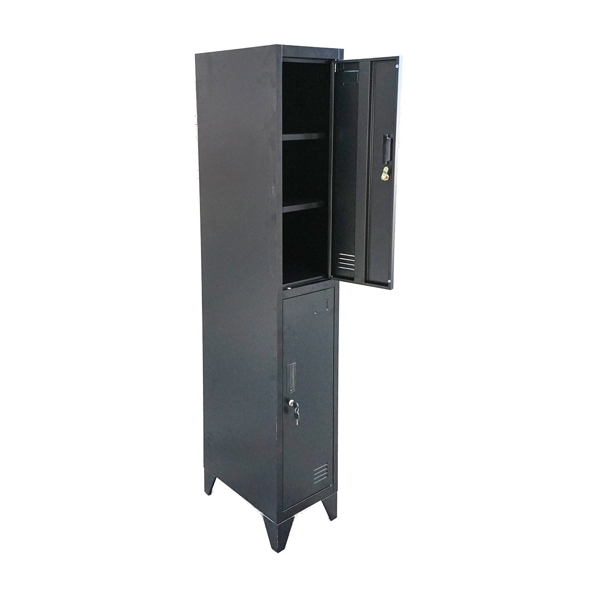 Double metal cabinet locker type with 2 secured doors 1850x380x450mm, black Breckner Germany