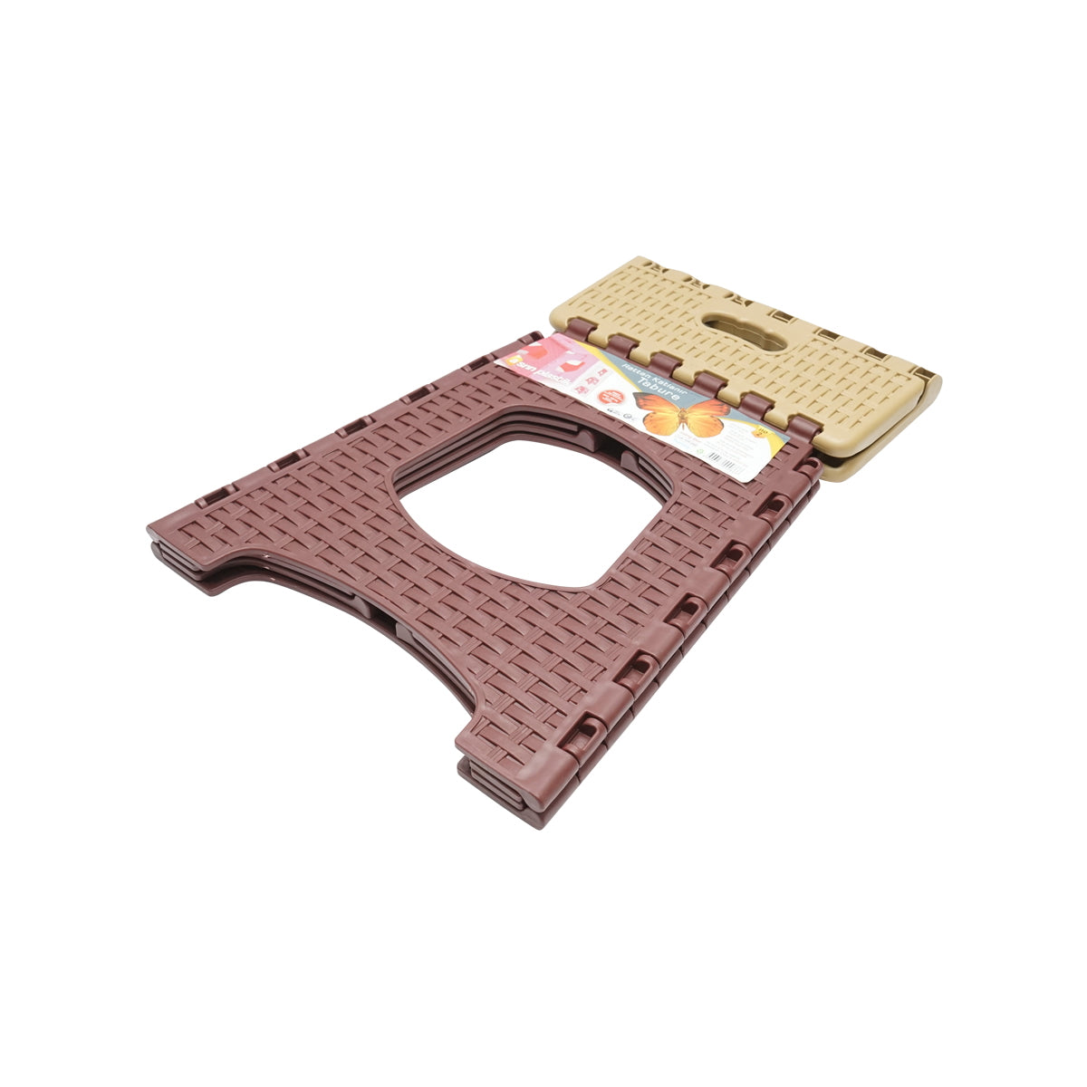 Cream-brown folding plastic chair 286 x 325 x H360mm.