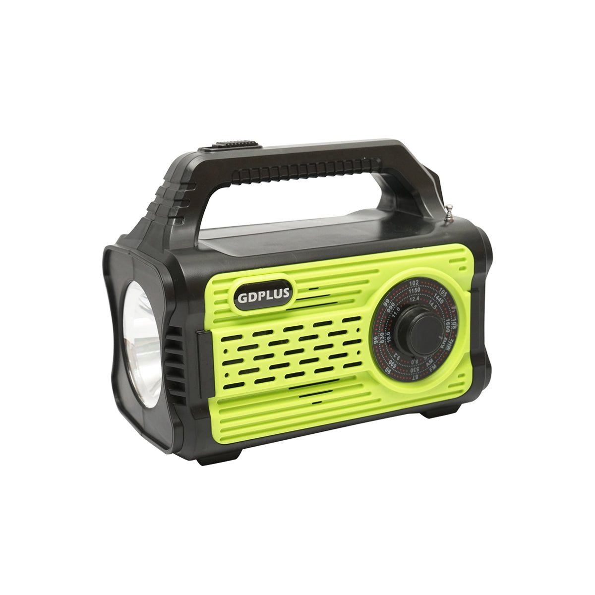 Portable LED lighting kit with 4 bulbs/projector, solar panel, FM radio, and 10000 mAh battery for fishing camping GD-8076