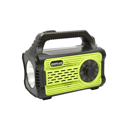 Portable LED lighting kit with 4 bulbs/projector, solar panel, FM radio, and 10000 mAh battery for fishing camping GD-8076