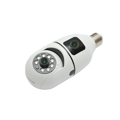 2 lens smart-bulb PTZ surveillance camera, WIFI 2.4G 1080P FHD 2MP, E27 bulb type with motion sensor, night vision and V380 Pro application