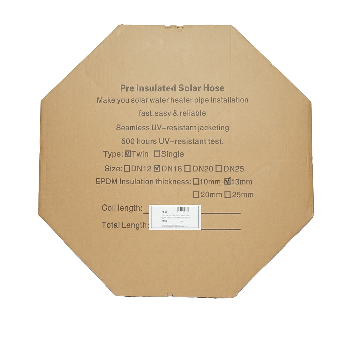 10m double stainless steel pipe DN16-3/4 corrugated, flexible, insulated with cable for temperature sensor for residential solar installations.