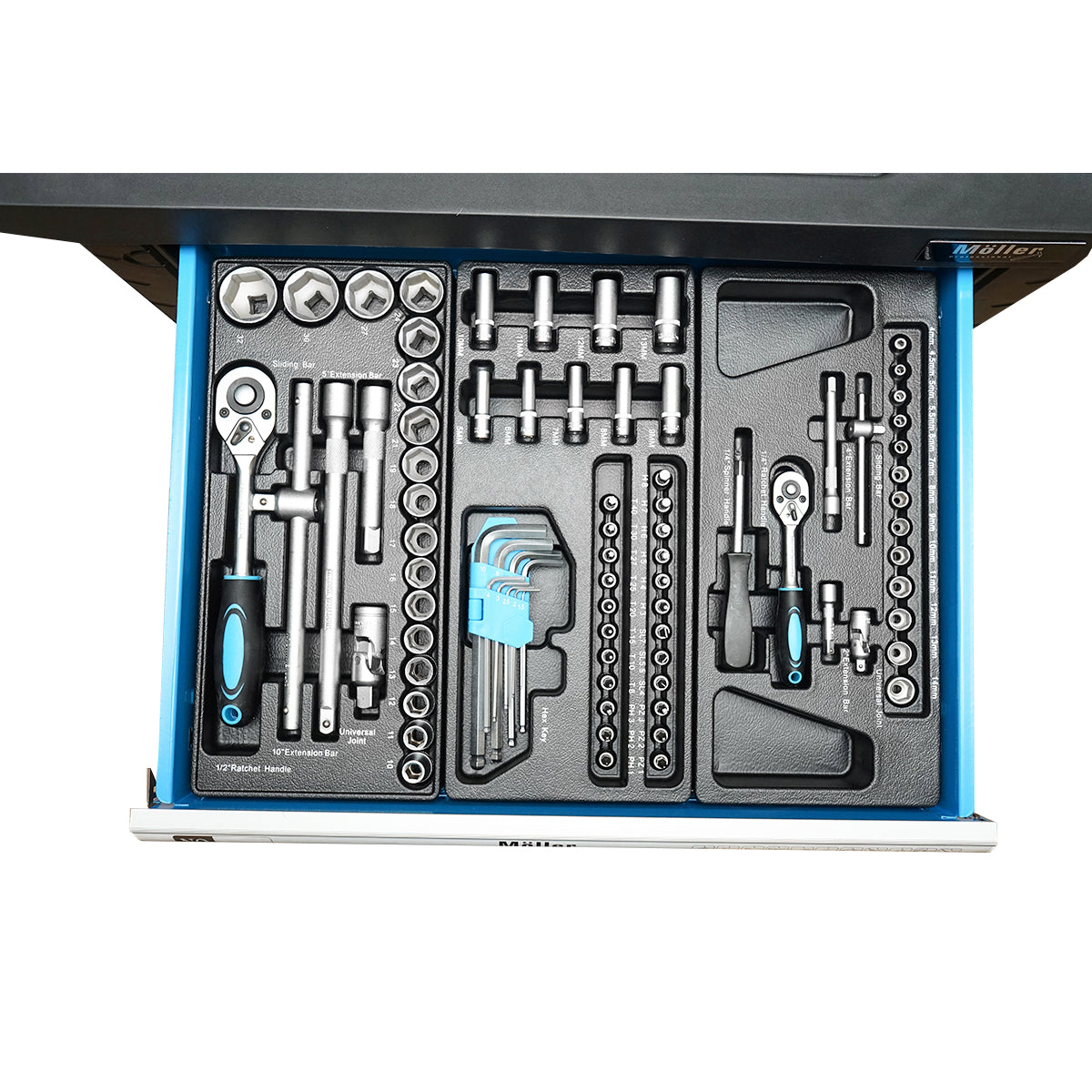 Metal tool cart cabinet with 7 drawers equipped with 496 pieces